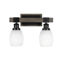 Tacoma 2 Light Bath Bar In Matte Black & Painted Distressed Wood-Look Metal With 5 White Matrix Glass