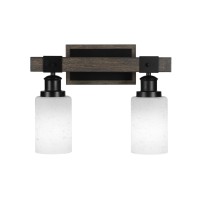 Tacoma 2 Light Bath Bar In Matte Black & Painted Distressed Wood-Look Metal With 4 White Muslin Glass