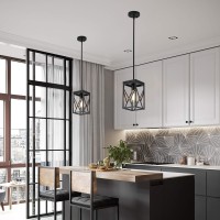 Modern Black Pendant Light With Metal Cage Onelight Adjustable Rods Industrial Mini Pendant Lighting Fixture For Kitchen Islan