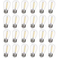 Clsetaic Shatterproof & Waterproof S14 String Light Bulbs,Led Patio Lights Outdoor Waterproof Replacement Bulbs,S14 Led Bulb,Warm White 2200K,Ac/120V,70Lm,Cri>90, E26 Base, (24Pack)