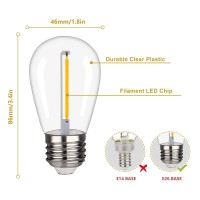 Clsetaic Shatterproof & Waterproof S14 String Light Bulbs,Led Patio Lights Outdoor Waterproof Replacement Bulbs,S14 Led Bulb,Warm White 2200K,Ac/120V,70Lm,Cri>90, E26 Base, (24Pack)