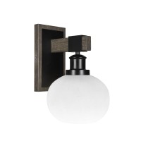 Tacoma 1 Light Wall Sconce In Matte Black & Painted Distressed Wood-Look Metal With 7 White Muslin Glass