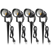 12W Super Bright Ac 120V Led Landscape Lighting Led Pathway Landscape Spotlights 3000K Warm White Waterproof Graden Landscape Lights For Outdoor Garden Yard Decoration (4Pack)