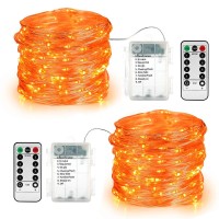 Brizlabs Orange Fairy Lights, 19.47Ft 60 Led Orange String Lights, 8 Modes Battery Orange Halloween Lights With Remote, Outdoor Halloween Twinkle Lights For Diy Home Bedroom Patio Holiday Party Decor