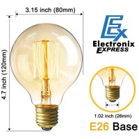 Ex Electronix Express 4 Pack Of Dimmable G80 Vintage Edison Light Bulbs, 360 Degree Beam Angle 60W Incandescent Bulbs, 2200K Amber Glow, 110-130 Volts, E26 Medium Base For Home Light Fixtures