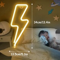 Xiyunte Neon Sign Lightning Bolt Neon Light Sign For Wall Decor, Usb Or Battery Powered Warm White Led Lightning Bolt Neon Signs For Bedroom, Kids Room, Living Room, Bar, Party, Christmas, Wedding