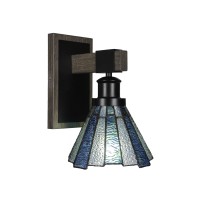 Tacoma 1 Light Wall Sconce In Matte Black & Painted Distressed Wood-Look Metal With 7 Sea Ice Art Glass