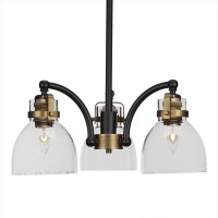 Easton 3 Light Chandelier Shown In Matte Black & Brass Finish With 6 Black Bubble Glass