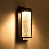 Lutec Aquarius Led Wall Light With Seeded Glass, 10 Watt 600 Lumen Modern Porch Light, Indoor Outdoor Sconce Wall Lighting