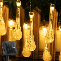 Solar Water Drop String Lights 32.8Ft 40 Led Solar Powered String Lights With 8 Modes, Outdoor Waterproof Solar Teardrop Lights For Gardens Patio Yard Tree Party Holiday Decor, Warm White