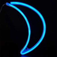 Fdit Moon Shape Led Neon Light Sign Decorative Qiaofei Cute Blue Neon Light Led Decor Light Marquee Signs Neon Wall Light For Dormitory Bedroom Party