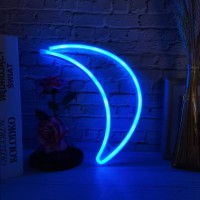 Fdit Moon Shape Led Neon Light Sign Decorative Qiaofei Cute Blue Neon Light Led Decor Light Marquee Signs Neon Wall Light For Dormitory Bedroom Party