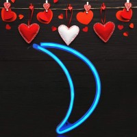 Fdit Moon Shape Led Neon Light Sign Decorative Qiaofei Cute Blue Neon Light Led Decor Light Marquee Signs Neon Wall Light For Dormitory Bedroom Party