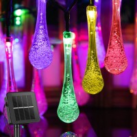 32.8Ft 40 Led Solar Water Drop String Lights With 8 Modes, Solar Powered String Lights Outdoor Waterproof Solar Teardrop Lights For Gardens Patio Yard Tree Party Holiday Decor, Multicolor