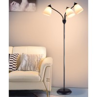 Dinglilighting Dllt Modern Reading Floor Lamp, 3-Light With Adjustable Flexible Gooseneck Tree Standing Lamp For Living Room, Bedroom, Study Room, Office -Black Metal White Shades, E26 Base