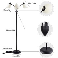 Dinglilighting Dllt Modern Reading Floor Lamp, 3-Light With Adjustable Flexible Gooseneck Tree Standing Lamp For Living Room, Bedroom, Study Room, Office -Black Metal White Shades, E26 Base