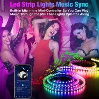 Reemeer Led Lights 50Ft Smart App Control Music Sync Led Strip Lights Rgb Color Changing Led Lights Strips With Remote Led Lights For Bedroom Kitchen And Party