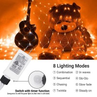 Joomer 12Ft X 5Ft 360Led Orange Halloween Net Lights Outdoor Mesh Lights 8 Modes Timer Connectable Waterproof Bush Lights Mesh