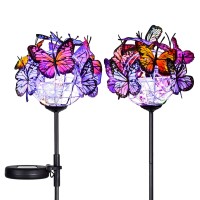 Doingart Outdoor Solar Garden Lights 2 Pack Solar Powered Garden Stake Lights With 18 Butterflies And Copper String Lights Mu