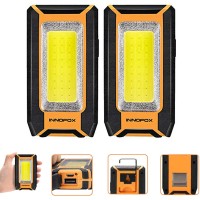 Innofox 2Pack Led Rechargeable Magnetic Work Light 40W 1500Lumens, Hanging Hook 3 Lighting Modes, Job Site Lighting For Car Repairing, Camping, Working, And Hurricane