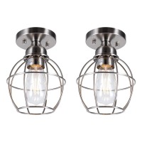 Gruenlich Semi Flush Mount Ceiling Light Fixture For Outdoor And Indoor, One E26 Medium Base 60W Max, Metal Housing And Metal Cage, Bulb Not Included, 2-Pack, Nickel Finish