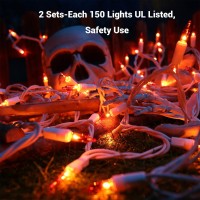 Brizled Halloween Lights 300 Count 696Ft Orange Lights String Connectable Clear Incandescent Mini Lights Plugin 120V Ul Cert