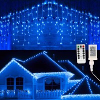 Brizled Blue Icicle Lights, 29Ft 360 Led Icicle Christmas Lights, 8 Modes Curtain Fairy Lights With 60 Drops, Clear Icicle Twinkle Lights With Remote For Indoor Outdoor Christmas Wedding Holiday Decor