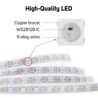 Btf-Lighting Ws2812B Rgb Eco Led Strip, Chasing Effects 5050Smd Individually Addressable 16.4Ft 60Pixels/M 300Pixels Flexible Dream Color Ip67 For Bedroom Diy Projects Dc5V(No Adapter Or Controller)