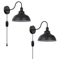 Black Gooseneck Industrial Wall Sconces E26 Base With Plug In Wall Lamp Dimmer Switch Vintage Style Wall Light Fixture For Farmhouse Bedroom Bedside Nightstand Headboard Porch Garage Of 2 Set Packs