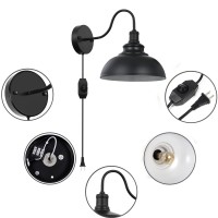 Black Gooseneck Industrial Wall Sconces E26 Base With Plug In Wall Lamp Dimmer Switch Vintage Style Wall Light Fixture For Farmhouse Bedroom Bedside Nightstand Headboard Porch Garage Of 2 Set Packs