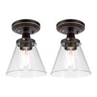 Gruenlich Semi Flush Mount Ceiling Light Fixture For Outdoor And Indoor, E26 Medium Base, Metal Housing Plus Clear Glass, Bulb Not Included, 2-Pack, Oil Rubbed Bronze Finish