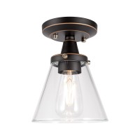 Gruenlich Semi Flush Mount Ceiling Light Fixture For Outdoor And Indoor, E26 Medium Base, Metal Housing Plus Clear Glass, Bulb Not Included, 2-Pack, Oil Rubbed Bronze Finish