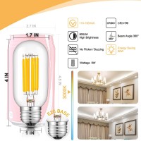 Crlight 8W Led Tubular Bulb 3000K Soft White, 80W Equivalent 800 Lm, E26 Antique Edison T14 / T45 Tubular Clear Glass Dimmable Led Light Bulbs, Pack Of 4