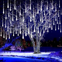 Kwaiffeo Christmas Lights Outdoor, 8 Tubes Meteor Shower Lights Led Snow Falling Icicle Cascading Lights For Xmas Tree Wedding Decoration Party, Ul Plug, White