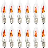 Romasaty Flicker Flame Light Bulb, Flame Shaped Bulb Dances With A Flickering Orange Glow, E12 Flame Candelabra Light Bulbs, 12 Pack