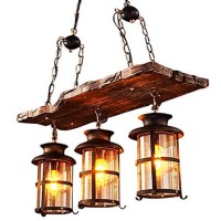 Vintage Pendant Lamp E27 Industrial Pendant Light Retro Wood Pendant Light Black Iron And Glass Lampshade Height Adjustable Loft Chandelier Indoor Pendant Lamp For Dining Room Living Room Bar Cafe