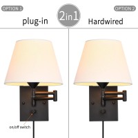 Pauwer Plug In Wall Sconce Set Of 2 Swing Arm Wall Lamp With Plug In Cord And Fabric Shade Wall Light Fixtures For Hallway Bedro