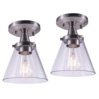 Yaokuem Semi Flush Mount Ceiling Light Fixture, E26 Medium Base, Metal Housing With Clear Glass, Bulbs Not Included, 2-Pack