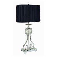 Enlighten your home with this metal made Table lamp featuring rectangular shaped shade available in a set of 2 It has been accented with a pleated design on its outer body The elegant scrolled metal base conjoined with block support and oversized crystal 