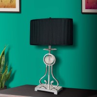 Enlighten your home with this metal made Table lamp featuring rectangular shaped shade available in a set of 2 It has been accented with a pleated design on its outer body The elegant scrolled metal base conjoined with block support and oversized crystal 