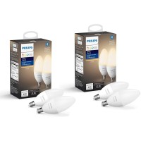 Philips Hue Smart 40W B39 Candle-Shaped Led Bulb - Soft Warm White Light - 4 Pack - 450Lm - E12 - Indoor - Control With Hue App - Works With Alexa, Google Assistant And Apple Homekit.