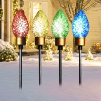 Eambrite Christmas Bulb Pathway Lights With 40 Led, Jumbo C9 Pathway Makers Stake Lights, Christmas Stake Lights For Outdoor Patio Yards Driveway Decorations