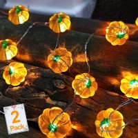 Turnmeon 2 Pack 3D Thanksgiving Pumpkin Lights Thanksgiving Decorations, Total 20Ft 40Led Warm White Pumpkin String Lights Battery Operated Thanksgiving Light Thanksgiving Decor Fall Home Indoor Decor