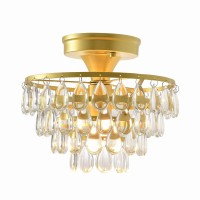 Tayanuc Gold Crystal Ceiling Light Semi Flush Mount Light Fixture Mini Chandelier 10.3