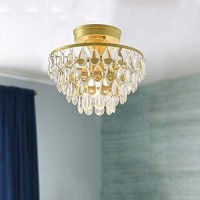 Tayanuc Gold Crystal Ceiling Light Semi Flush Mount Light Fixture Mini Chandelier 10.3