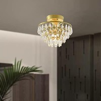 Tayanuc Gold Crystal Ceiling Light Semi Flush Mount Light Fixture Mini Chandelier 10.3