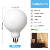 Kgc Led Edison Globe Light Bulb, Warm White 2700K Cri 95, Led Filament Light Bulb, 5W Equivalent To 40W, G30(G95) Dimmable 450Lm E26 Medium Base, Frosted Glass, Bathroom Vanity Mirror Light 3 Pack