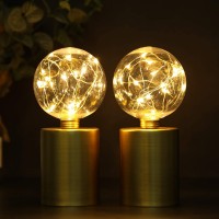 Jhy Design Set Of 2 Gold Table Lamp Battery Powered 8''Tall Cordless Lamp Light Battery Operated Great For Living Room Bedroom Weddings Parties Patio Events Indoors Outdoors