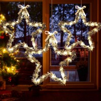 Maoyue Christmas Window Lights 3 Pack Christmas Star Lights With Snow Pine Leaves Battery Operated Christmas Lights For Outdoor Christmas Decorations, Window, Indoor, Door, Porch, Party, Warm White