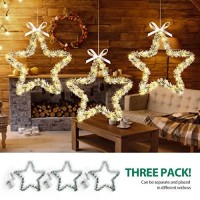 Maoyue Christmas Window Lights 3 Pack Christmas Star Lights With Snow Pine Leaves Battery Operated Christmas Lights For Outdoor Christmas Decorations, Window, Indoor, Door, Porch, Party, Warm White